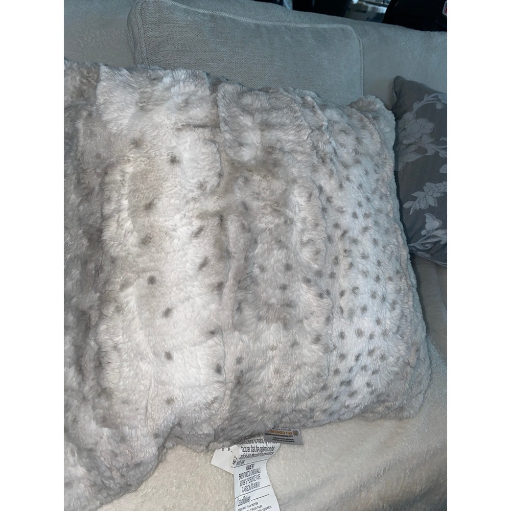 Brentwood Originals Faux Fur Throw Pillow Cream Grey Animal Print Square Accent